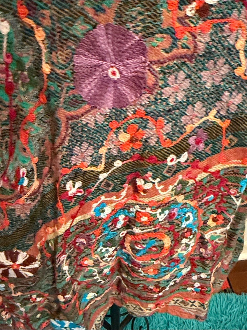๐๐๐BOGOHO๐๐๐Anu Boho Paisley Open-Front Cardigan in Teal & Rust-Large - Picture 5 of 12